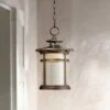 Franklin Iron Works Rustic Outdoor Ceiling Light Hanging Lantern LED Bronze 13 1/2" Clear Seedy Glass for Exterior Porch Patio -Outdoor Lighting Official Shop unnamed file 544