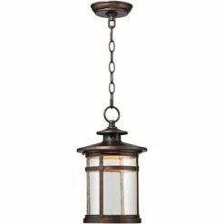 Franklin Iron Works Rustic Outdoor Ceiling Light Hanging Lantern LED Bronze 13 1/2" Clear Seedy Glass for Exterior Porch Patio -Outdoor Lighting Official Shop unnamed file 546
