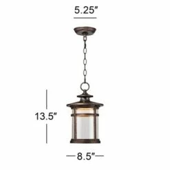 Franklin Iron Works Rustic Outdoor Ceiling Light Hanging Lantern LED Bronze 13 1/2" Clear Seedy Glass for Exterior Porch Patio -Outdoor Lighting Official Shop unnamed file 547