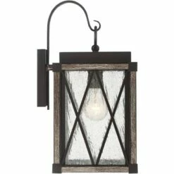 Possini Euro Design Rustic Outdoor Wall Light Fixture Bronze Wood Finish 16 1/2" Clear Seedy Glass Lantern for Exterior House Porch Patio -Outdoor Lighting Official Shop unnamed file 551