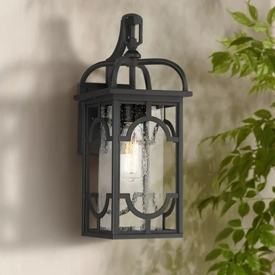 Franklin Iron Works Contemporary Lantern Outdoor Wall Light Fixture Black 17 1/2" Clear Seedy Glass for Exterior House Porch Patio 1 Franklin Iron Works Contemporary Lantern Outdoor Wall Light Fixture Black 17 1/2" Clear Seedy Glass for Exterior House Porch Patio