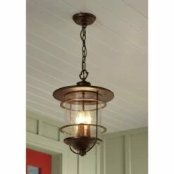 Franklin Iron Works Country Cottage Outdoor Ceiling Light Hanging Lantern Bronze 19" Clear Seedy Glass for Exterior Porch Patio