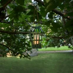 Alpine Corporation 10" Metal Outdoor Lantern with Flickering LED Light Gray