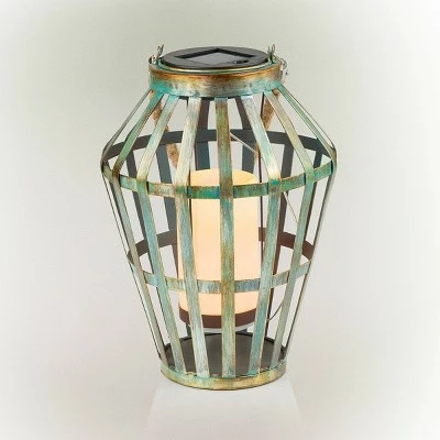 Alpine Corporation 10" Metal Outdoor Lantern with Flickering LED Light Gray 4 Alpine Corporation 10" Metal Outdoor Lantern with Flickering LED Light Gray - Image 3