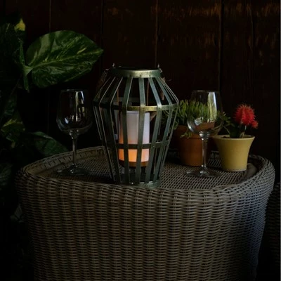 Alpine Corporation 10" Metal Outdoor Lantern with Flickering LED Light Gray 7 Alpine Corporation 10" Metal Outdoor Lantern with Flickering LED Light Gray - Image 6