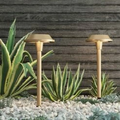 Outdoor Lighting Official Shop 23 Smith & Hawken 4pk Stepped Hood Pathway Light Brass - Smith & Hawken™