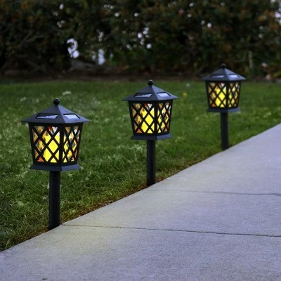 Alpine Corporation Set of 4 Outdoor Solar Powered Pathway LED Light Stakes Black 4 Alpine Corporation Set of 4 Outdoor Solar Powered Pathway LED Light Stakes Black - Image 2