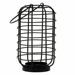 Black Round Metal Wire Pillar Candle Holder with Handle - Foreside Home & Garden