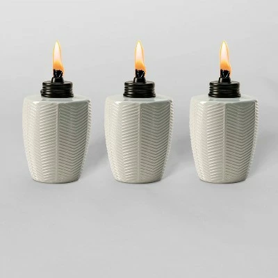 Tiki Brand 5.75" Herringbone Glass Table Torch White 3pk 3 Tiki Brand 5.75" Herringbone Glass Table Torch White 3pk