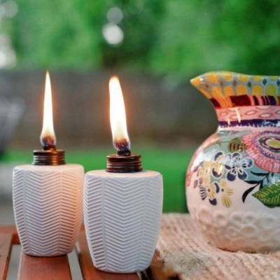 Tiki Brand 5.75" Herringbone Glass Table Torch White 3pk 4 Tiki Brand 5.75" Herringbone Glass Table Torch White 3pk - Image 2