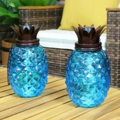 Sunnydaze Decor Sunnydaze Outdoor Adjustable Height 3-in-1 Glass Tropical Pineapple Torches with Connected Snuffs and Metal Poles - Blue - 2pk -Outdoor Lighting Official Shop unnamed file 779