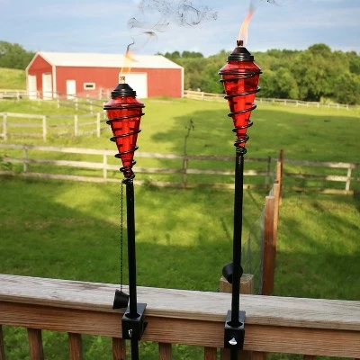 Sunnydaze Decor Sunnydaze Outdoor Adjustable Height Glass and Metal Swirl Patio and Lawn Citronella Torch Set - Red - 4pk 6 Sunnydaze Decor Sunnydaze Outdoor Adjustable Height Glass and Metal Swirl Patio and Lawn Citronella Torch Set - Red - 4pk - Image 4