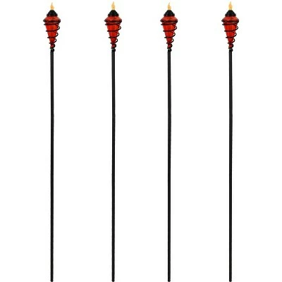 Sunnydaze Decor Sunnydaze Outdoor Adjustable Height Glass and Metal Swirl Patio and Lawn Citronella Torch Set - Red - 4pk 7 Sunnydaze Decor Sunnydaze Outdoor Adjustable Height Glass and Metal Swirl Patio and Lawn Citronella Torch Set - Red - 4pk - Image 5
