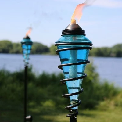 Sunnydaze Decor Sunnydaze Outdoor Adjustable Height Glass and Metal Swirl Patio and Lawn Citronella Torch Set - Blue - 2pk 5 Sunnydaze Decor Sunnydaze Outdoor Adjustable Height Glass and Metal Swirl Patio and Lawn Citronella Torch Set - Blue - 2pk - Image 3