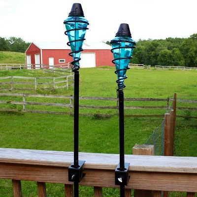 Sunnydaze Decor Sunnydaze Outdoor Adjustable Height Glass and Metal Swirl Patio and Lawn Citronella Torch Set - Blue - 2pk 6 Sunnydaze Decor Sunnydaze Outdoor Adjustable Height Glass and Metal Swirl Patio and Lawn Citronella Torch Set - Blue - 2pk - Image 4