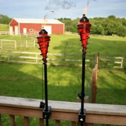 Sunnydaze Decor Sunnydaze Outdoor Adjustable Height Glass and Metal Swirl Patio and Lawn Citronella Torch Set - Red - 2pk -Outdoor Lighting Official Shop unnamed file 824