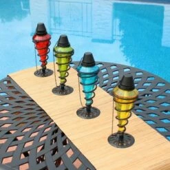 Sunnydaze Decor Sunnydaze Outdoor Tabletop Glass and Metal Swirl Patio Table and Lawn Citronella Torch Set - Blue, Red, Green, and Yellow - 8pc -Outdoor Lighting Official Shop unnamed file 835
