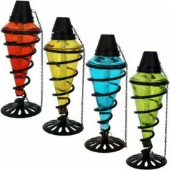 Sunnydaze Decor Sunnydaze Outdoor Tabletop Glass and Metal Swirl Patio Table and Lawn Citronella Torch Set - Blue, Red, Green, and Yellow - 8pc -Outdoor Lighting Official Shop unnamed file 836