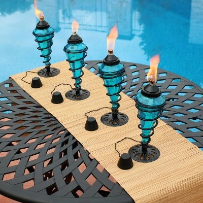 Sunnydaze Decor Sunnydaze Outdoor Tabletop Glass and Metal Swirl Patio Table and Lawn Citronella Torch Set - Blue - 8pk 3 Sunnydaze Decor Sunnydaze Outdoor Tabletop Glass and Metal Swirl Patio Table and Lawn Citronella Torch Set - Blue - 8pk