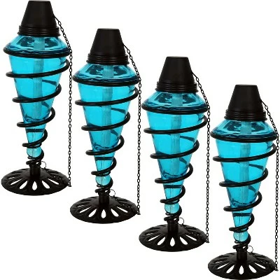 Sunnydaze Decor Sunnydaze Outdoor Tabletop Glass and Metal Swirl Patio Table and Lawn Citronella Torch Set - Blue - 8pk 7 Sunnydaze Decor Sunnydaze Outdoor Tabletop Glass and Metal Swirl Patio Table and Lawn Citronella Torch Set - Blue - 8pk - Image 5