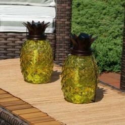 Sunnydaze Decor Sunnydaze Outdoor Adjustable Height 3-in-1 Glass Tropical Pineapple Torches with Connected Snuffs and Metal Poles - Yellow - 2pk