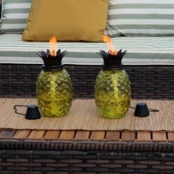 Sunnydaze Decor Sunnydaze Outdoor Adjustable Height 3-in-1 Glass Tropical Pineapple Torches with Connected Snuffs and Metal Poles - Yellow - 2pk -Outdoor Lighting Official Shop unnamed file 849