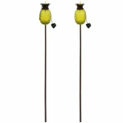 Sunnydaze Decor Sunnydaze Outdoor Adjustable Height 3-in-1 Glass Tropical Pineapple Torches with Connected Snuffs and Metal Poles - Yellow - 2pk -Outdoor Lighting Official Shop unnamed file 850