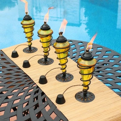 Sunnydaze Decor Sunnydaze Outdoor Tabletop Glass and Metal Swirl Patio Table and Lawn Citronella Torch Set - Yellow - 8pk 3 Sunnydaze Decor Sunnydaze Outdoor Tabletop Glass and Metal Swirl Patio Table and Lawn Citronella Torch Set - Yellow - 8pk
