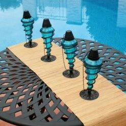 Sunnydaze Decor Sunnydaze Outdoor Tabletop Glass and Metal Swirl Patio Table and Lawn Citronella Torch Set - Blue - 4pk -Outdoor Lighting Official Shop unnamed file 859
