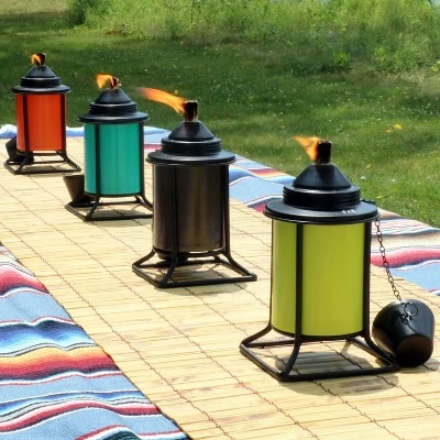 Sunnydaze Decor Sunnydaze Outdoor Metal Patio Deck Poolside Lawn Tabletop Citronella Torch Set - Green, Blue, Orange, and Brown - 4pc 3 Sunnydaze Decor Sunnydaze Outdoor Metal Patio Deck Poolside Lawn Tabletop Citronella Torch Set - Green, Blue, Orange, and Brown - 4pc