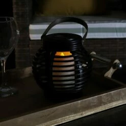 Sunnydaze Decor Sunnydaze Outdoor Patio Garden Lerena LED Hanging Tabletop Solar Powered Lantern with Candle - 6" - Black