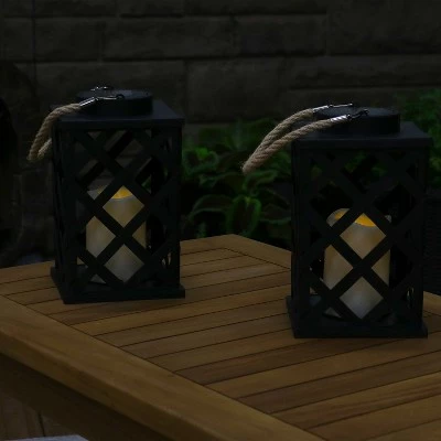 Sunnydaze Decor Sunnydaze Outdoor Modern Crosshatch Hanging Tabletop Solar LED Rustic Farmhouse Decorative Candle Lantern - 9" - Black - 2pk 3 Sunnydaze Decor Sunnydaze Outdoor Modern Crosshatch Hanging Tabletop Solar LED Rustic Farmhouse Decorative Candle Lantern - 9" - Black - 2pk