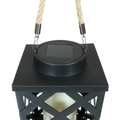 Sunnydaze Decor Sunnydaze Outdoor Modern Crosshatch Hanging Tabletop Solar LED Rustic Farmhouse Decorative Candle Lantern - 9" - Black - 2pk 5 Sunnydaze Decor Sunnydaze Outdoor Modern Crosshatch Hanging Tabletop Solar LED Rustic Farmhouse Decorative Candle Lantern - 9" - Black - 2pk - Image 3