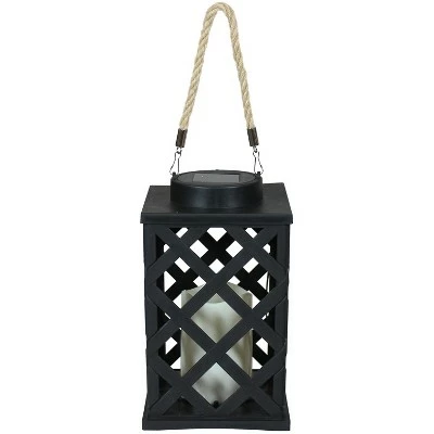 Sunnydaze Decor Sunnydaze Outdoor Modern Crosshatch Hanging Tabletop Solar LED Rustic Farmhouse Decorative Candle Lantern - 9" - Black - 2pk 7 Sunnydaze Decor Sunnydaze Outdoor Modern Crosshatch Hanging Tabletop Solar LED Rustic Farmhouse Decorative Candle Lantern - 9" - Black - 2pk - Image 5
