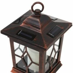 Sunnydaze Decor Sunnydaze Outdoor Lucien Hanging Tabletop Solar LED Rustic Farmhouse Decorative Candle Lantern - 9" - Copper - 4pk -Outdoor Lighting Official Shop unnamed file 931
