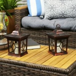 Sunnydaze Decor Sunnydaze Outdoor Lucien Hanging Tabletop Solar LED Rustic Farmhouse Decorative Candle Lantern - 9" - Copper - 4pk -Outdoor Lighting Official Shop unnamed file 935