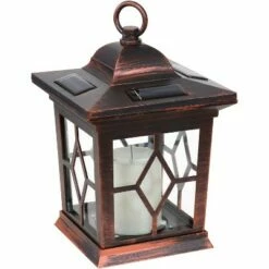 Sunnydaze Decor Sunnydaze Outdoor Lucien Hanging Tabletop Solar LED Rustic Farmhouse Decorative Candle Lantern - 9" - Copper - 4pk -Outdoor Lighting Official Shop unnamed file 937