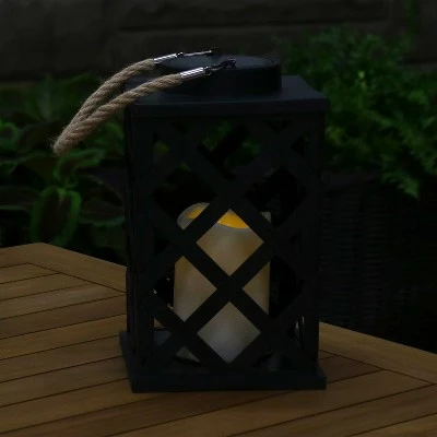 Sunnydaze Decor Sunnydaze Outdoor Modern Crosshatch Hanging Tabletop Solar LED Rustic Farmhouse Decorative Candle Lantern - 9" - Black 3 Sunnydaze Decor Sunnydaze Outdoor Modern Crosshatch Hanging Tabletop Solar LED Rustic Farmhouse Decorative Candle Lantern - 9" - Black