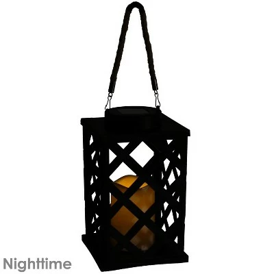 Sunnydaze Decor Sunnydaze Outdoor Modern Crosshatch Hanging Tabletop Solar LED Rustic Farmhouse Decorative Candle Lantern - 9" - Black 8 Sunnydaze Decor Sunnydaze Outdoor Modern Crosshatch Hanging Tabletop Solar LED Rustic Farmhouse Decorative Candle Lantern - 9" - Black - Image 6