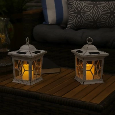 Sunnydaze Decor Sunnydaze Outdoor Lucien Hanging Tabletop Solar LED Rustic Farmhouse Decorative Candle Lantern - 9" - White - 2pk 3 Sunnydaze Decor Sunnydaze Outdoor Lucien Hanging Tabletop Solar LED Rustic Farmhouse Decorative Candle Lantern - 9" - White - 2pk