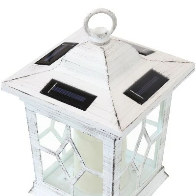 Sunnydaze Decor Sunnydaze Outdoor Lucien Hanging Tabletop Solar LED Rustic Farmhouse Decorative Candle Lantern - 9" - White - 2pk 5 Sunnydaze Decor Sunnydaze Outdoor Lucien Hanging Tabletop Solar LED Rustic Farmhouse Decorative Candle Lantern - 9" - White - 2pk - Image 3