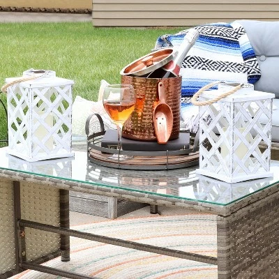 Sunnydaze Decor Sunnydaze Outdoor Modern Crosshatch Hanging Tabletop Solar LED Rustic Farmhouse Decorative Candle Lantern - 9" - White - 2pk 4 Sunnydaze Decor Sunnydaze Outdoor Modern Crosshatch Hanging Tabletop Solar LED Rustic Farmhouse Decorative Candle Lantern - 9" - White - 2pk - Image 2