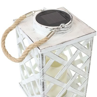Sunnydaze Decor Sunnydaze Outdoor Modern Crosshatch Hanging Tabletop Solar LED Rustic Farmhouse Decorative Candle Lantern - 9" - White - 2pk 5 Sunnydaze Decor Sunnydaze Outdoor Modern Crosshatch Hanging Tabletop Solar LED Rustic Farmhouse Decorative Candle Lantern - 9" - White - 2pk - Image 3