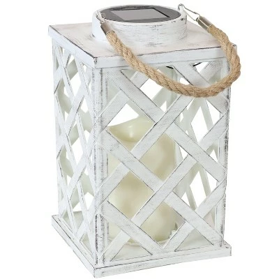 Sunnydaze Decor Sunnydaze Outdoor Modern Crosshatch Hanging Tabletop Solar LED Rustic Farmhouse Decorative Candle Lantern - 9" - White - 2pk 8 Sunnydaze Decor Sunnydaze Outdoor Modern Crosshatch Hanging Tabletop Solar LED Rustic Farmhouse Decorative Candle Lantern - 9" - White - 2pk - Image 6