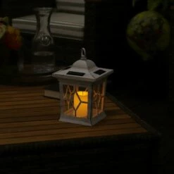 Sunnydaze Decor Sunnydaze Outdoor Lucien Hanging Tabletop Solar LED Rustic Farmhouse Decorative Candle Lantern - 9" - White